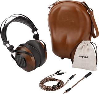 Sivga SV023 åbne hi-fi-hovedtelefoner i brunt og sort med ovale beige ørepuder, polstret hovedbøjle og aftagelig flettet brun ledning