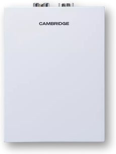 Bílý obdélníkový nástěnný chytrý reproduktor Cambridge Audio L/R S, pohled zepředu, minimalistický design