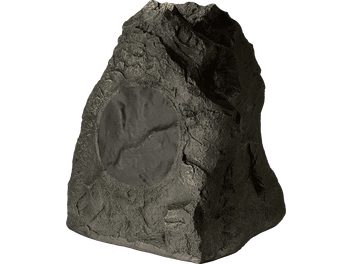Außenlautsprecher Paradigm Rock Monitor 80-SM Granit, Vorderansicht, unregelmäßige Form, strukturierte Oberfläche, sichtbares rundes Gitter