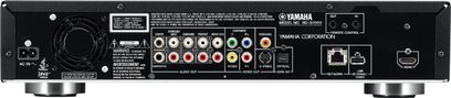 Yamaha BD-S1065 4K Blu-ray-afspiller set forfra, med lyd/video-stik på bagsiden og LED-display på forsiden