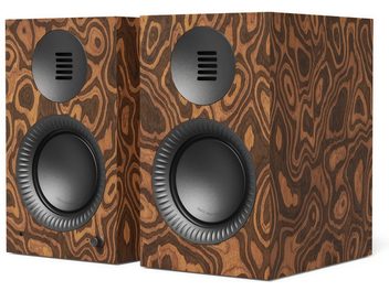 Coppia di diffusori connessi Kanto TUK G2 bronzo con frontale effetto legno e altoparlanti neri, vista frontale