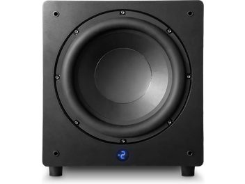 Subwoofer Velodyne Impact X10 negro mate cúbico con altavoz circular negro en la parte frontal y pies de goma