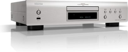 Denon DCD-900NE hopeinen CD-soitin, etunäkymä, digitaalinäyttö, painikkeet ja liittimet etupaneelissa