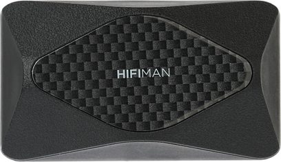 Čierne nabíjacie puzdro slúchadiel Hifiman Svanar Wireless 2 so šachovnicovým vzorom a logom HIFIMAN, pohľad zhora