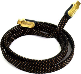 Choseal CHD-1222 10m sort og gylden HDMI-kabel, forgyldte stik, sort flettet kappe med orange mønstre