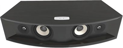 JBL L42 ms fekete színezésű, drótnélküli okos hangszóró, elől nézet, lekerekített hatszögletű forma, 2 kör alakú hangszóró, matt fekete felületkezelés