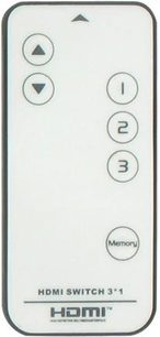 Pilot zdalnego sterowania HDMI Switch 3*1 w kolorze szarym, prostokątny, z 6 okrągłymi przyciskami i przełącznikiem, widok z przodu