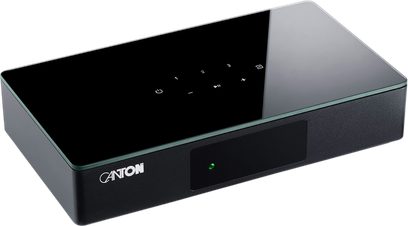 Canton Smart Connect 5.1 svart multiromsforsterker, kompakt kabinett med blankt glasslokk og hvite berøringskontroller