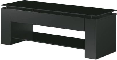 Sort Vogel's Q6120 TV-møbel med åben hylde og skuffe, lavet af melaminbelagte spånplader, set forfra