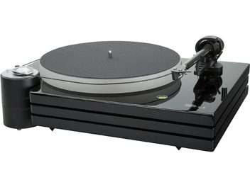 Hi-fi винилов грамофон Music Hall MMF 9.3SE в черно, изглед отгоре, тонарм, въртяща се плоча, контролни бутони