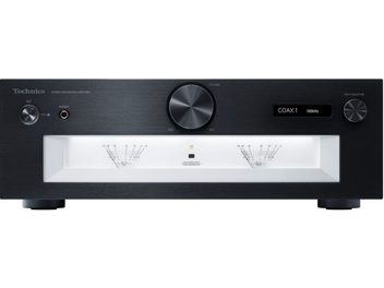 Wzmacniacz hi-fi stereo Technics SU-G700M2E-K w kolorze czarnym, z przednią ścianką z aluminium szczotkowanego, przyciskami, wyświetlaczem i wskaźnikami VU