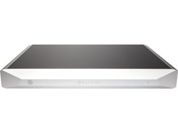 Amplificador Nuprime Evolution TWO SE prateado, chassi metálico com bordas facetadas, vista frontal, botão redondo à esquerda, LED à direita