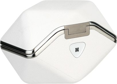 Бездротові навушники Hifiman Svanar Wireless Jr, білий шестикутний корпус, гладка текстура, металеві облямівки, видимий логотип