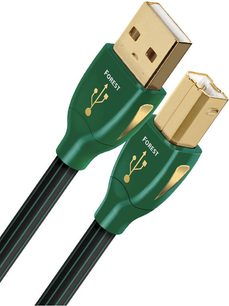 1,5 meter Audioquest Forest USB-kabel, forgyldte USB-stik, grøn kappe, sorte ledere, set forfra