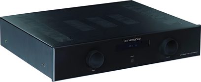 Consonance A100 Linear sort hi-fi stereforstærker, set forfra, med blå knapper og indikatorlys på frontpanelet