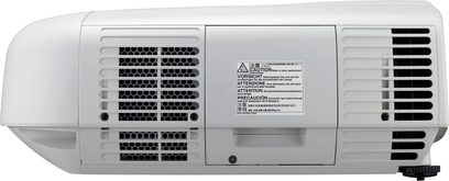 Mitsubishi XD3200U hvid videoprojektor, set forfra, ventilationsgitre, kontrolpanel med knapper og indikatorer