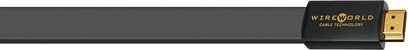 HDMI-kabel Wireworld Silver Starlight 7 1M, HDMI-stik med guldbelægning, sort kappe, gul etiket med logo og tekst