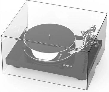 Prozoren pokrov Pro-Ject Cover It DS za črni gramofon, pogled iz treh četrtin