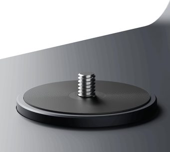 Hisense WM8Q video projektörü için destek, siyah dairesel tabanlı çizgili yüzey, gümüş renkli metal vida, yakın çekim