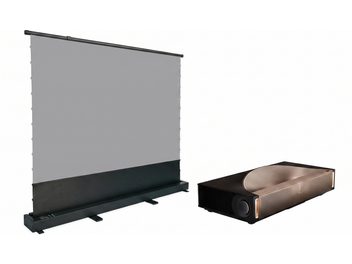 Fekete és bronz Epson projektor szürke, függőlegesen letekerhető hordozható vetítővászonnal