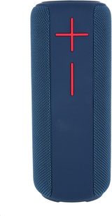 Bluetooth-højttaler Yourban Getone 30 MK2, set forfra, cylindrisk form, blåt stof, lodrette røde plus- og minusknapper
