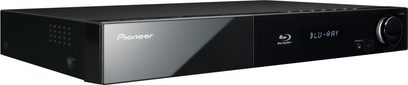 Sort Pioneer BCS-707 hjemmebiografsystem, set forfra, med indbygget Blu-ray-afspiller