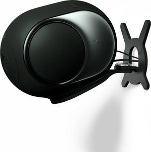 DEVIALET Gecko metal speaker stand, Deep Forest finish, side view, X-shaped wall plate, articulated arm