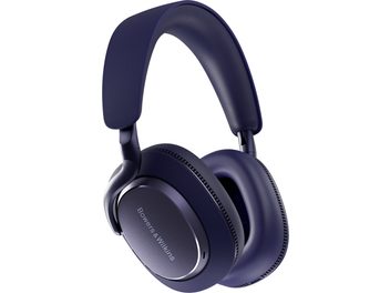Навушники Bowers & Wilkins Px7 S3 кольору "блакитна ніч", вид спереду під кутом три чверті, з м'якою текстурованою тканинною дужкою та закритими матовопластиковими чашками з гравіруваним логотипом і товстими амбушюрами зі штучної шкіри