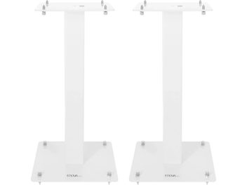 Enova HIFI MAJESTY 50 WH, twee witte luidsprekerstandaards, vooraanzicht, vierkante voetstukken, verticale stangen, metalen spikes