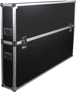 Sort flightcase til skærm Power Acoustics Flight Ecran 75/85 SR med sølvfarvede forstærkninger og indbyggede håndtag