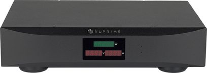 Nuprime Pure AC-4 sort strømforsyning, frontvisning, digital visning af watt, volt, ampere, 4 stikkontakter