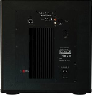 Subwoofer Sonus Faber Gravis III černý, zadní pohled s připojovacím panelem a ovládacími prvky