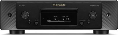 CD player de rețea Marantz SACD 30n negru, panou frontal cu ecran central și comenzi rotunde pe un panou texturat