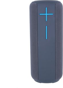 Bluetooth-højttaler Yourban Getone 30 grå MK2, set forfra, cylindrisk form, blå volumeknapper, tekstureret overflade