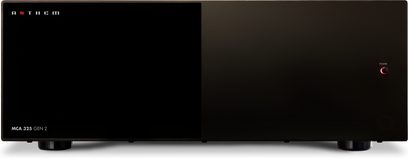 Ενισχυτής ισχύος Anthem MCA 325 GEN 2 μαύρος, ματ μαύρη πρόσοψη, λευκό λογότυπο, κόκκινο κουμπί, μεταλλικό περίβλημα