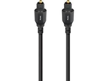 Kabel optyczny Toslink Audioquest Pearl 1,5 m czarny, osłona z PVC, dwa plastikowe złącza w kolorze czarnym z pozłacanymi końcówkami i oznaczeniem „PEARL”, widok z przodu