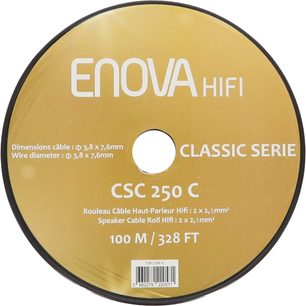 Cívka reproduktorového kabelu Enova HIFI CSC 250 C, kulatý zlatý štítek Classic Serie, pohled zepředu