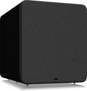 SVS PB17-Ultra subwoofer R|Evolution sort lak, set fra trekvart vinkel, glat overflade, afrundede hjørner, frontgitter