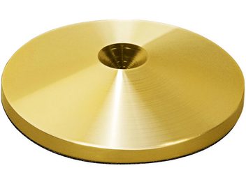 Contropunta Norstone Design in ottone massiccio, finitura oro, vista dall'alto, forma circolare conica con cavità centrale