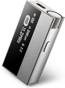 Портативний аудіоконвертер Astell&Kern AK-HC5 сріблястий, чорний похилий екран із бічним коліщатком і відображенням гучності 100