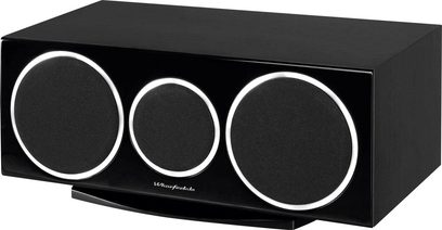 Wharfedale Diamond 220C sort centerkanal, 3 runde sorte højttalere på sort rektangulær front