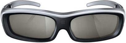 3D brýle JVC DLA-X30, pohled zepředu, šedé a černé obroučky, tmavě šedá skla, široké nožičky, zaoblený obdélníkový tvar