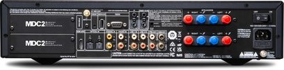 NAD C 379 Stereo-Hi-Fi-Verstärker, Rückansicht, RCA-, HDMI-, Koaxial-, optische Anschlüsse, Lautsprecherklemmen, Ein-/Ausschalter