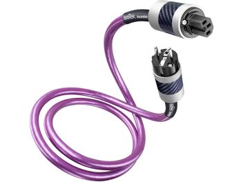 Câble d'alimentation IsoTek EVO3 Ascension 2m violet avec connecteur Schuko et prise IEC, vu de face