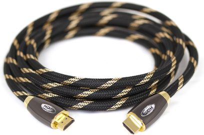 Optimal HCS HDMI-kabel 3 m sort flettet guld, guldbelagte stik, spiralformet