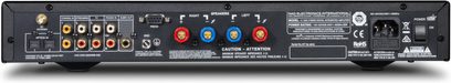Amplificatore hi-fi stereo NAD C328 grafite, vista frontale, connettori e controlli sulla parte anteriore, display LED rosso al centro