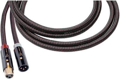 Digitální audio kabel AES/EBU Clarus Crimson 2m s černým a červeným opleteným pláštěm, kovovými konektory XLR samec a samice v černé a zlaté barvě