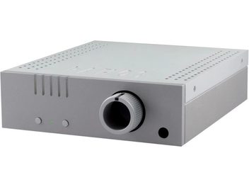 Аудіоконвертер DAC Pathos Converto MK2 сріблястий, прямокутний корпус сірого металевого кольору, фронтальна панель з чорним обертовим регулятором і зеленою світлодіодною індикацією