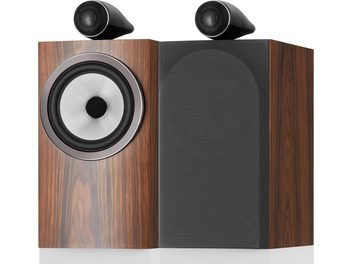 Altavoz de estantería Bowers & Wilkins 705 S3 moca, madera marrón oscuro mate, rejilla negra, altavoces negros