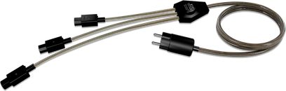 Napájecí kabel EAT Spyder L A75 (0,75 m) s konektory IEC a Schuko, šedým opleteným pláštěm, 3 černé kabely